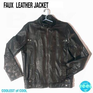 Mens VTG Y2K Faux Leather Jacket Dark size 4XL fits like 2XL see measurements